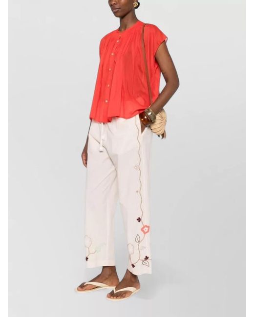 Forte_forte Natural Cotton Trousers Wide Leg Embroidered Design