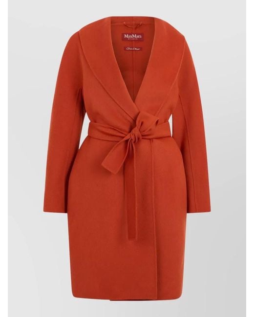 Max Mara Red Shawl Collar Midi Wool Cashmere Silk Coat