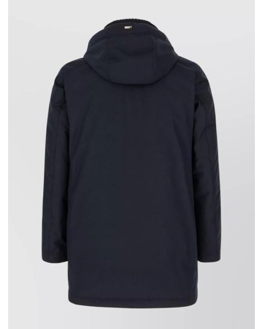 Herno Blue Down Jacket With Hood And Front Pockets for men