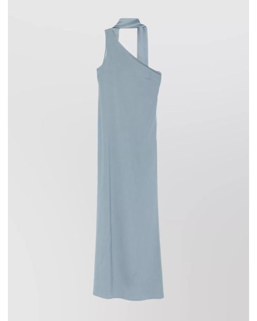 Taller Marmo Blue Crepe Asymmetric One-Shoulder Maxi Dress