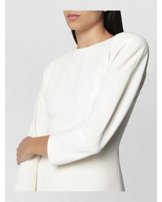 ANDAMANE White Knee Length Stretch Dress Puff Sleeves