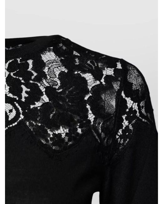 Dolce & Gabbana Black Cashmere Silk Lace-Trim Long-Sleeve Jumper