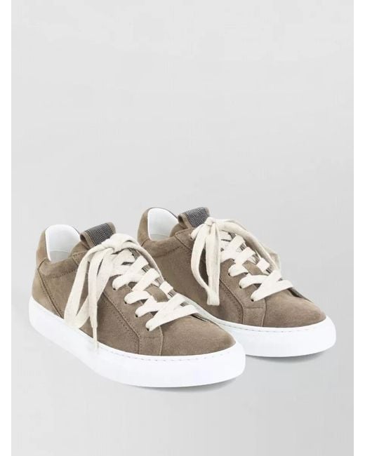 Brunello Cucinelli Metallic Suede Leather Low-Top Sneakers