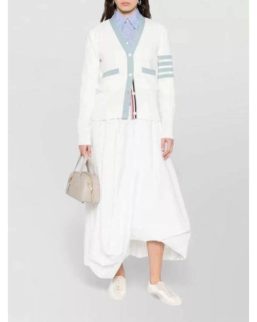 Thom Browne White Cotton Ribbed V-Neck Cardigan