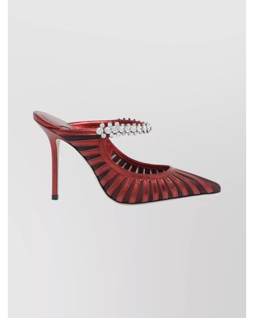 Jimmy Choo Pink Strappy Stiletto Pumps Crystal Detail