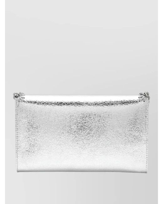 Stella McCartney Gray Chain Strap Envelope Shape Metallic Finish Wallet