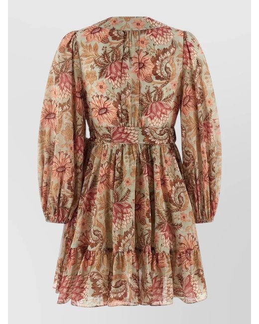 Zimmermann Brown Daylight Floral Dress Ruffles Long Sleeves