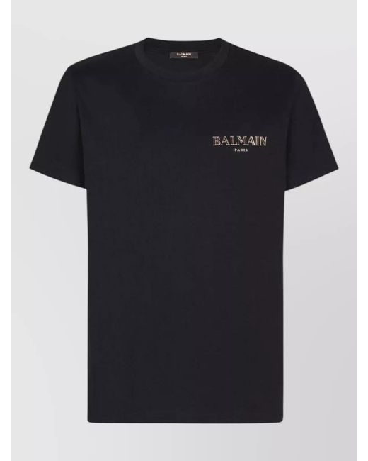 Balmain Black Cotton T Shirt Short Sleeves Crew Neck for men