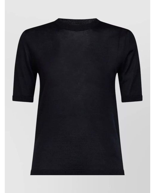 Max Mara Black Short Sleeve Round Neck Knit Top