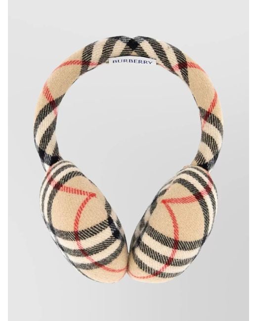 Burberry Natural Wool Cashmere Check Earmuffs