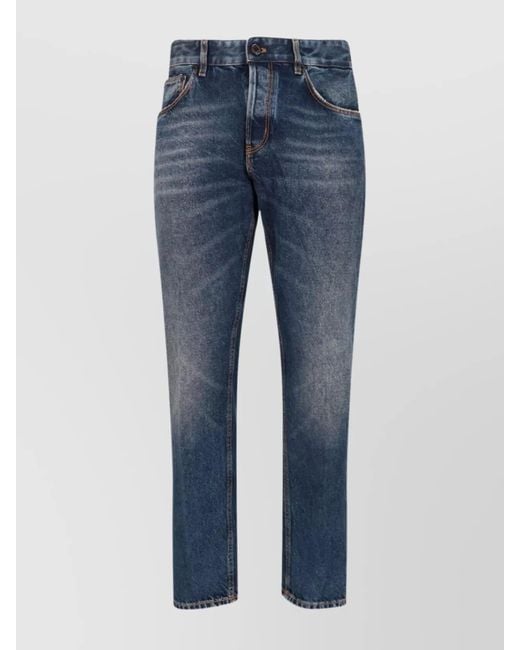 PT Torino Blue Straight Trousers With Belt Loops And Pockets for men