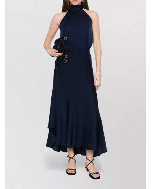 Silk95five Blue Villette Halterneck Top Bow Detail