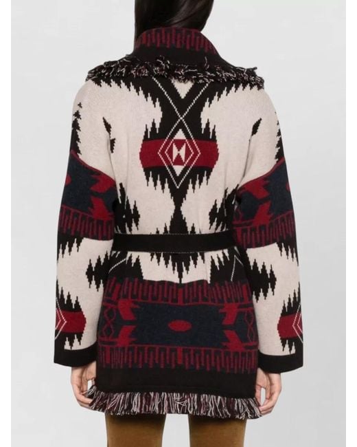 Alanui White Belted Cardigan Long Sleeves Patterned Fringe