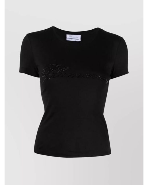 Blumarine Black Cotton Logo-Embellished Crewneck Short-Sleeve T-Shirt