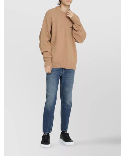 Palm Angels White Cashmere Merino Wool Ribbed Crew-Neck Sweater for men