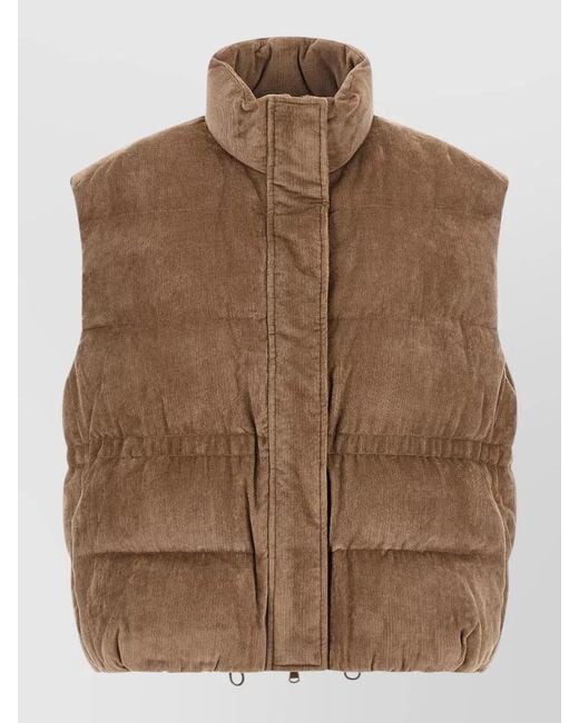 Brunello Cucinelli Brown Corduroy Quilted Waistcoat Curling Detail
