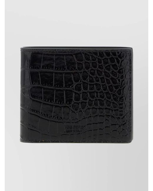 Tom Ford Black Bi-Fold Wallet Featuring Crocodile Texture for men