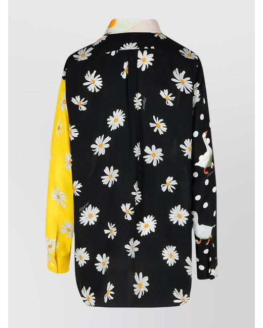 Moschino Yellow Silk Patchwork Print Shirt