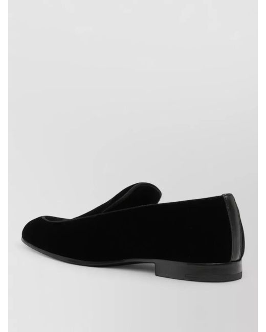 Giorgio Armani Black Logo Velvet Loafers Round Toe Leather for men