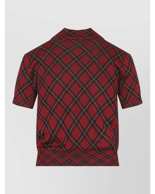 McQueen Red Microcheck Polo Shirt Lurex Collar Detail