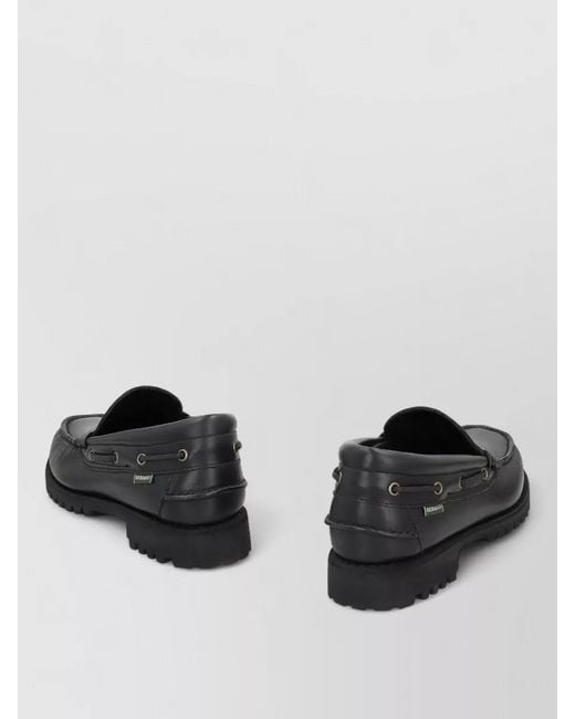 Sebago Black Acadia Leather Boat Shoes Slip On for men