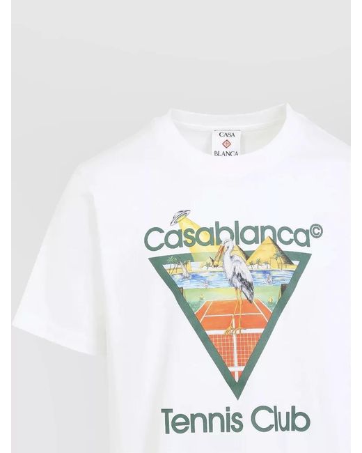 Casablanca White Tennis Club Short Sleeve Cotton T Shirt for men