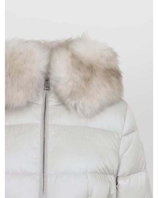 Moncler Gray Boedic Long Coat Detachable Hood Fur Trim