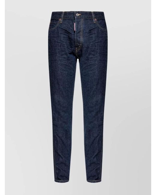 DSquared² Blue Straight Leg Five-Pocket Trousers With Contrast Stitching for men
