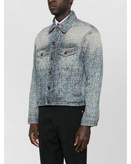Balmain Blue Monogram Denim Jacket for men