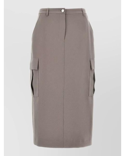 Theory Gray High Waist Cargo Midi Skirt Belt Loops