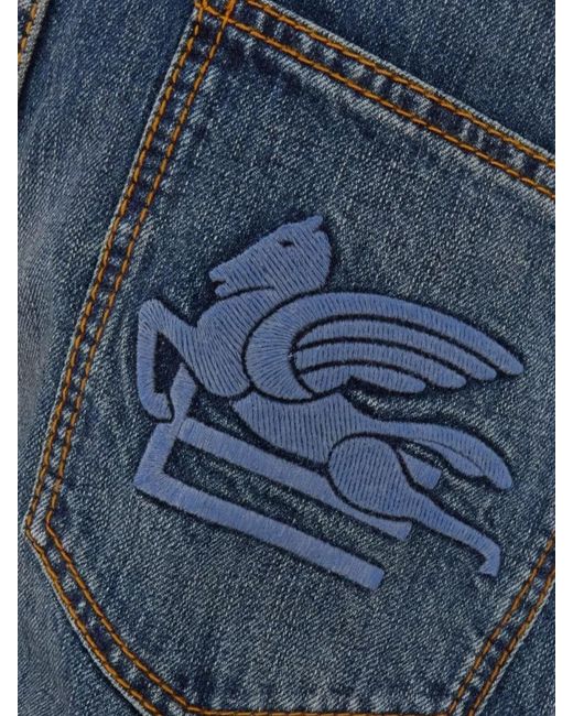 Etro Blue Denim Wide-Leg Cropped Jeans for men