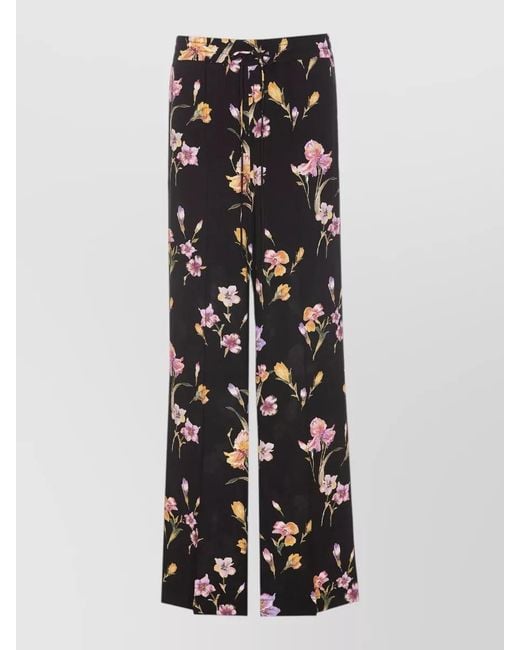 Twinset White Floral Print Pants Elasticized Waist Wide Leg