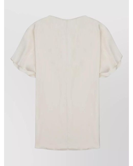 Alysi White Silk Twill Blouse Regular Fit V Neck