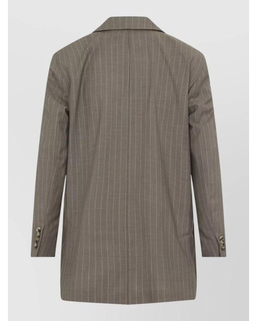 Max Mara Gray Virgin Wool Pinstripe Double-Breasted Blazer