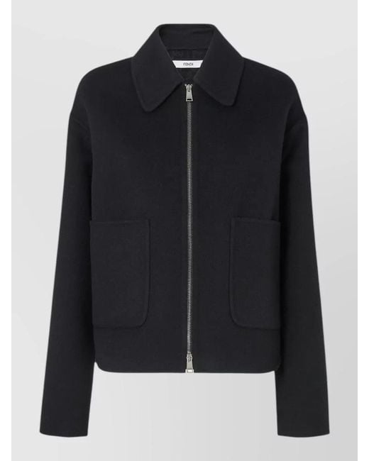 Fendi Black Long Sleeve Blouson Featuring Dual Pockets