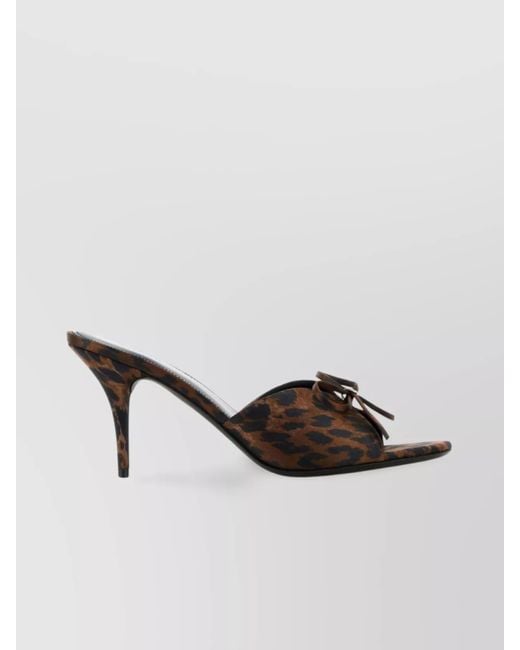 Balenciaga Brown Printed Satin Knife Bow Mules