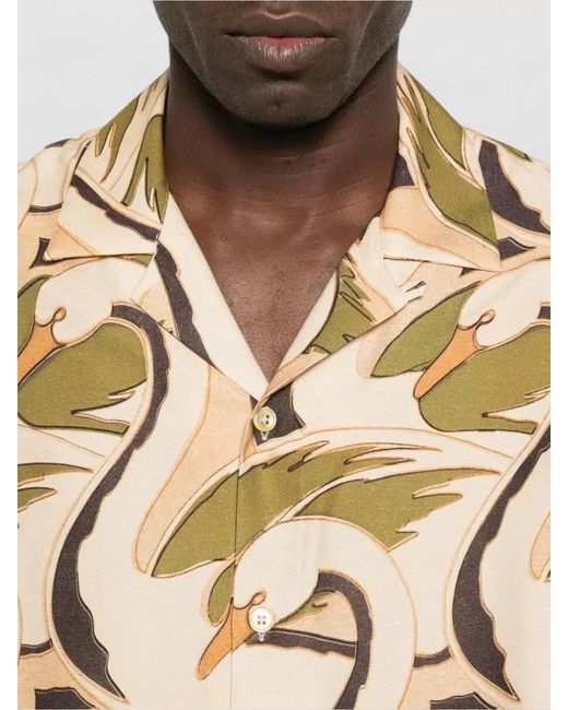 Paul Smith Natural Printed Short-Sleeve Camp-Collar Shirt for men