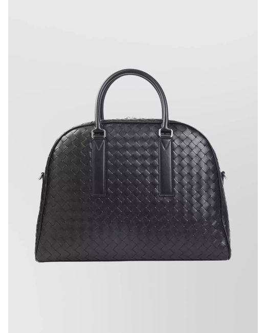Bottega Veneta Black Woven Texture Shoulder Bag With Metal Hardware