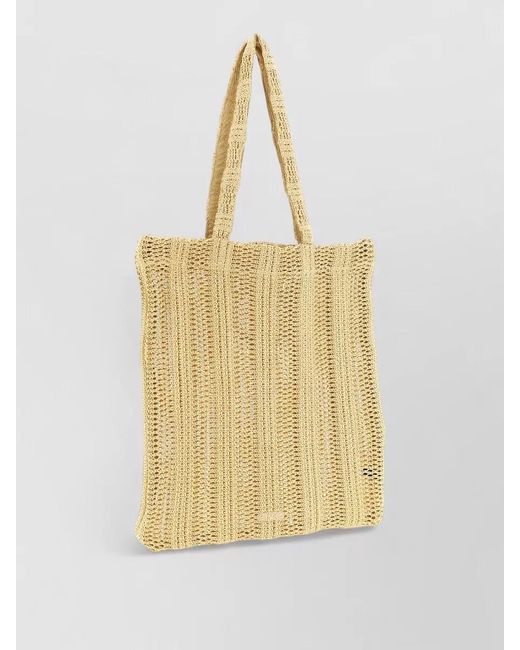 Pinko Yellow Medium Easy Tote Raffia-Effect Beach Bag