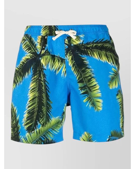 BLUE SKY INN Blue Palm Tree Print Swim Trunks Multicolour for men