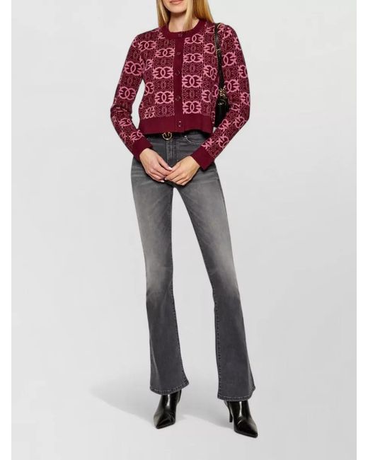 Pinko Red Knit Cardigan Long Sleeves Ribbed Cuffs Hem
