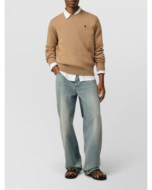 AMI Natural Long Sleeve Crew Neck Regular Fit Top for men