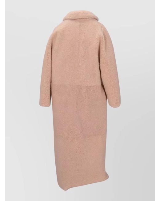 LA ROSE Pink Hooded Reversible Long Shearling Coat