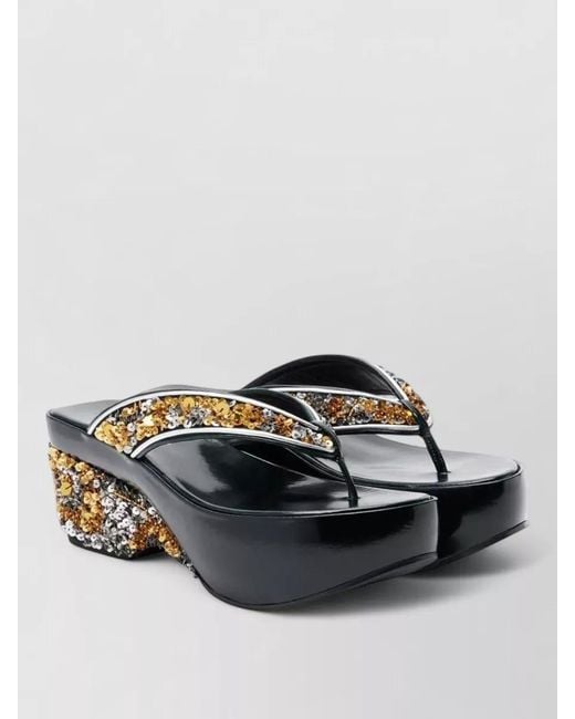 Dries Van Noten Multicolor Sequined Wedge Platform Sandals Open Toe