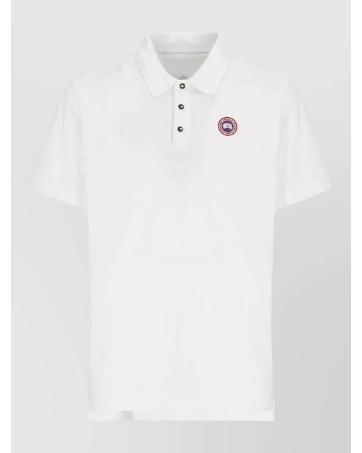 Canada Goose White Cotton Polo Shirt Short Sleeves Three Buttons for men