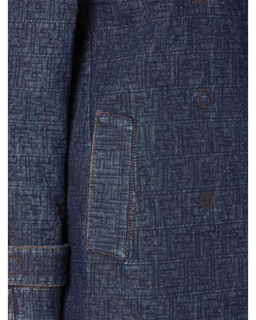 Fendi Blue Padded Denim Double Breasted Coat