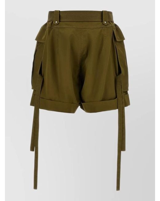 McQueen Green Cargo Shorts Belted Waist Adjustable Straps