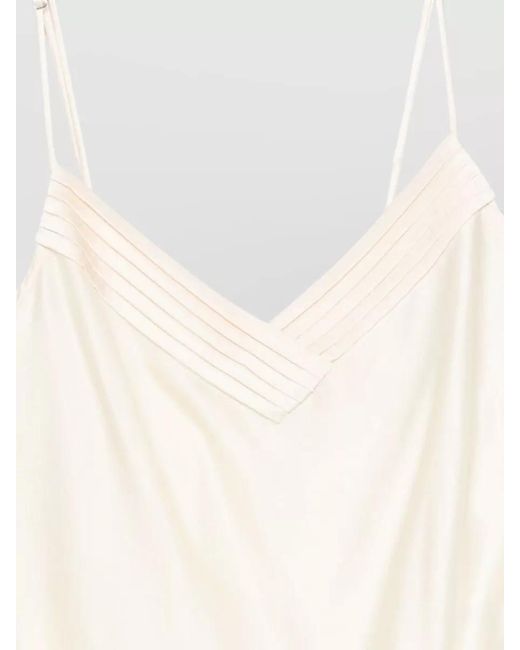 Forte_forte White Silk V-Neck Pleated Bodysuit