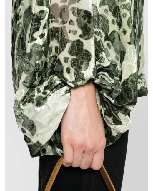 F.R.S For Restless Sleepers Green Silk Floral-Print Tie-Neck Blouse