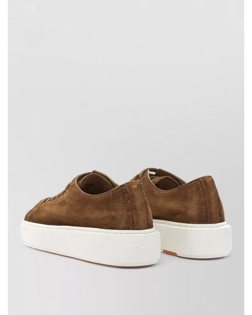 Santoni Brown Leather Low-Top Sneakers